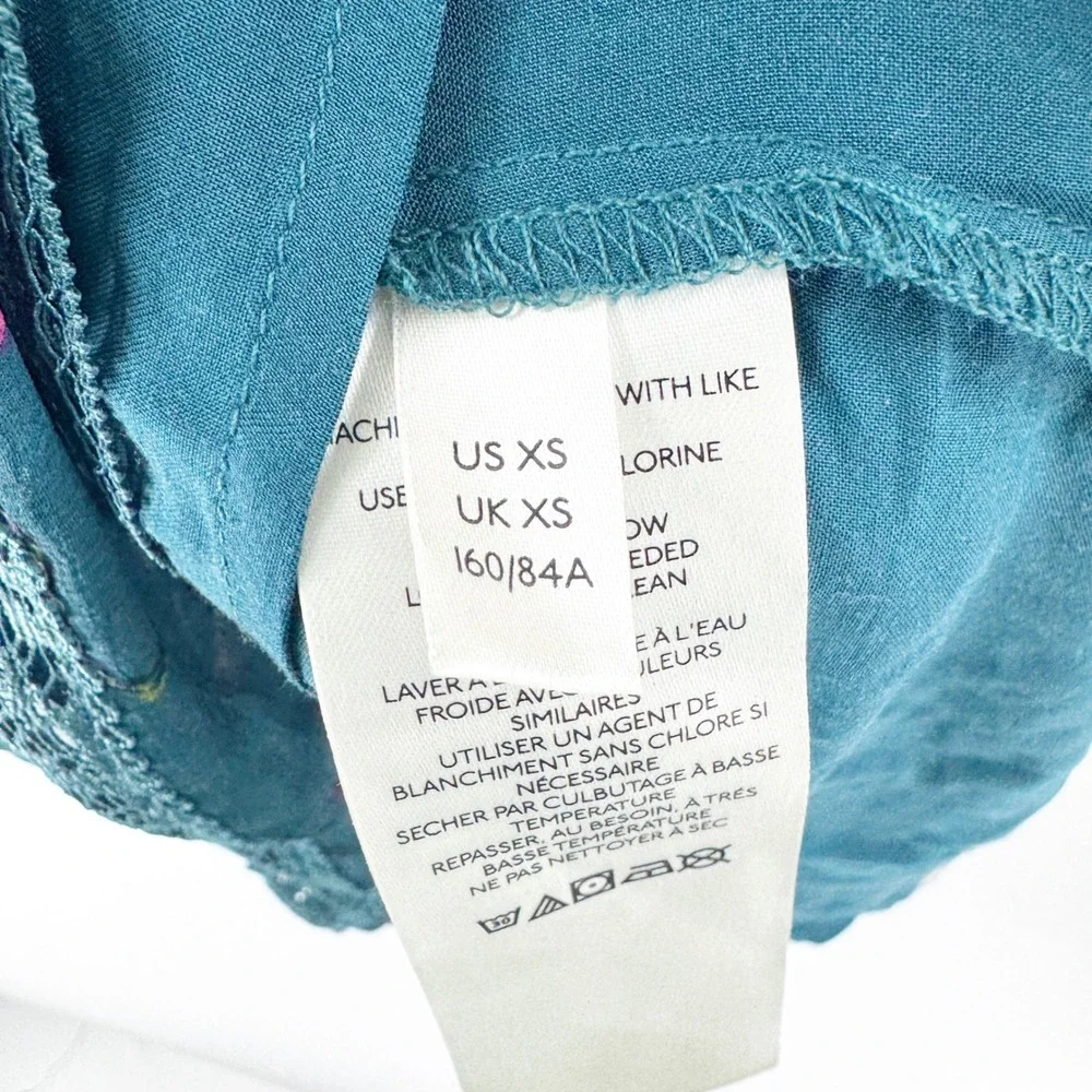 Free‎ People Teal Floral V-Neck Mini Dress OB1235281 Long Sleeve Boho XS - Picture 6 of 9